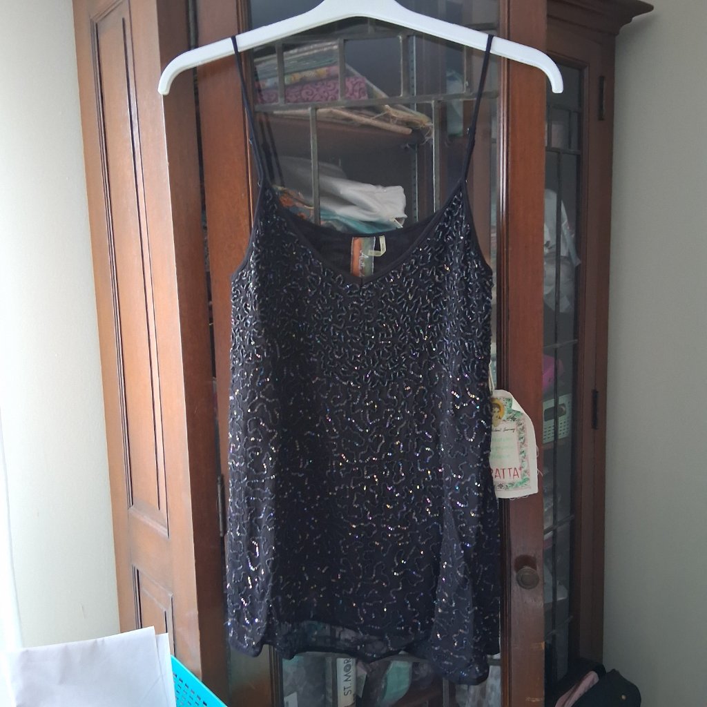Aratta Black Hand Sequin Beaded Anita Cami Sz S Nwt